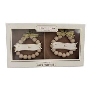 Wood Bead Wreath Gift Tag Toppers Set of 2 Rustic Farmhouse Present Decor